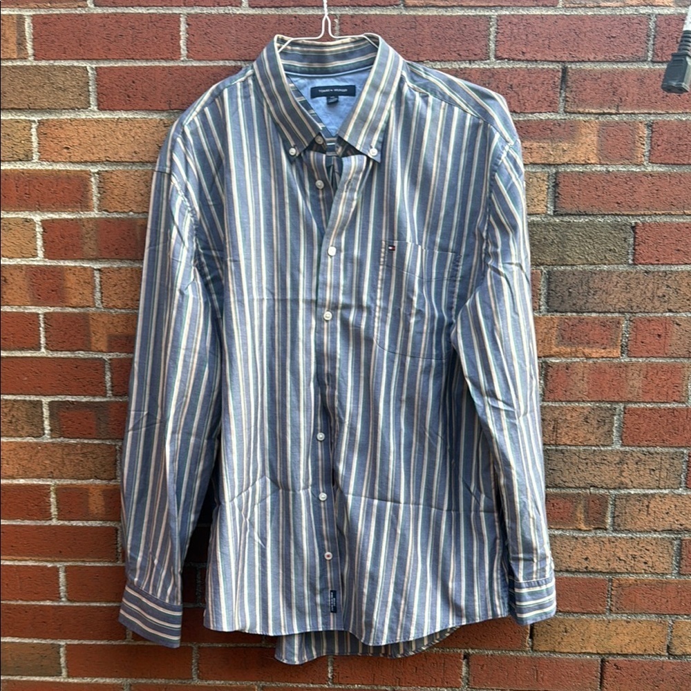 Tommy Hilfiger Blue and White Casual Button Down Shirt
